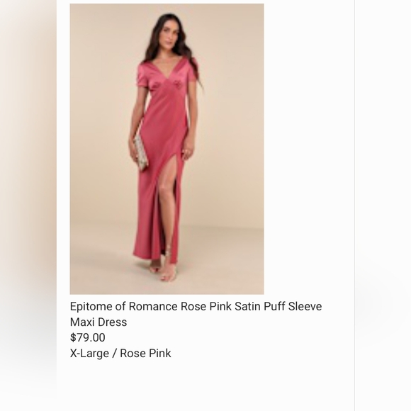 NWT Lulus Epitome of Romance Rose Pink Satin Puff Sleeve Maxi Dress sz XL - Picture 8 of 10